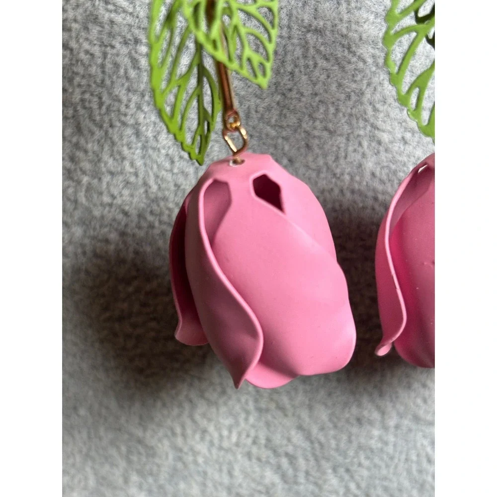 #1. Metal Pink Rose Dangling Earrings